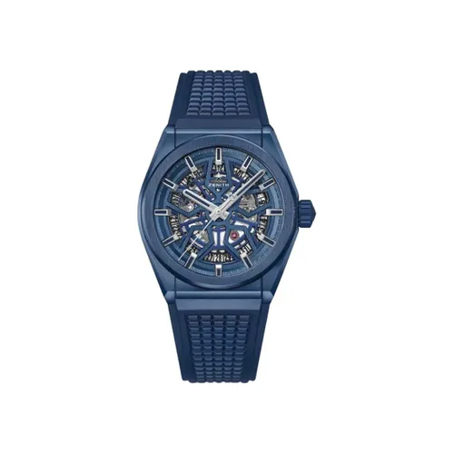 Montre DEFY CLASSIC céramique bleue Bracelet caoutchouc bleu, Boucle déployante en titane et céramique bleue, Cadran bleu ajouré - ZENITH