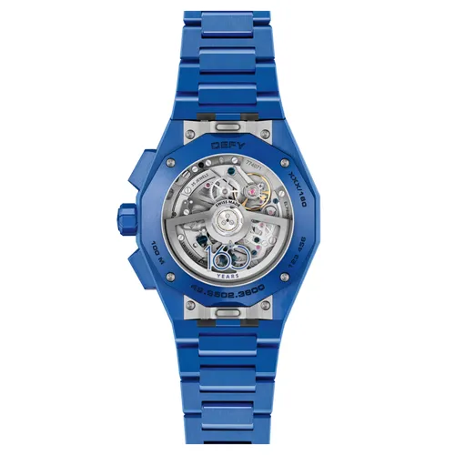 Montre DEFY SKYLINE CHRONOGRAPH 160th ANNIVERSARY EDITION n°139/160, Bracelets céramique bleue et caoutchouc bleu interchangeables, Boucle déployante, Cadran soleillé bleu - ZENITH