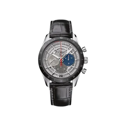 Montre CHRONOMASTER EL PRIMERO Chronomaster 2 Bracelet alligator noir doublé de caoutchouc, Boucle déployante en acier, Cadran ajouré avec compteurs 3 couleurs, Edition limitée n°102/250 - ZENITH