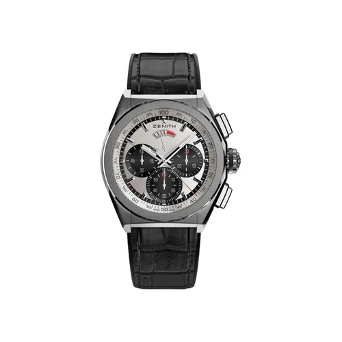 Montre DEFY EL PRIMERO 21 Bracelet caoutchouc revêtu d'alligator noir R582, Boucle déployante en titane, Cadran argenté soleillé compteurs noirs - ZENITH