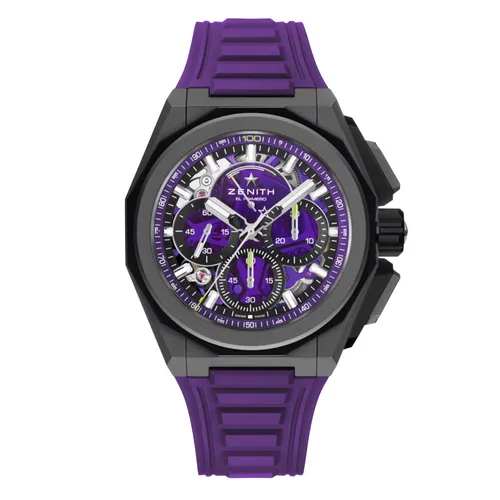 Montre DEFY EXTREME, Bracelets interchangeables caoutchouc violet avec boucle déployante, titane microbillé et velcro, Cadran verre saphir teinté avec trois compteurs violets - ZENITH