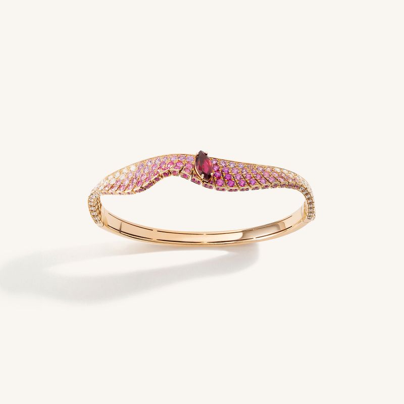 Jonc Palmiero Abissi en or rose et rubis et diamants. Jonc Palmiero Abissi en or rose et rubis et diamants.