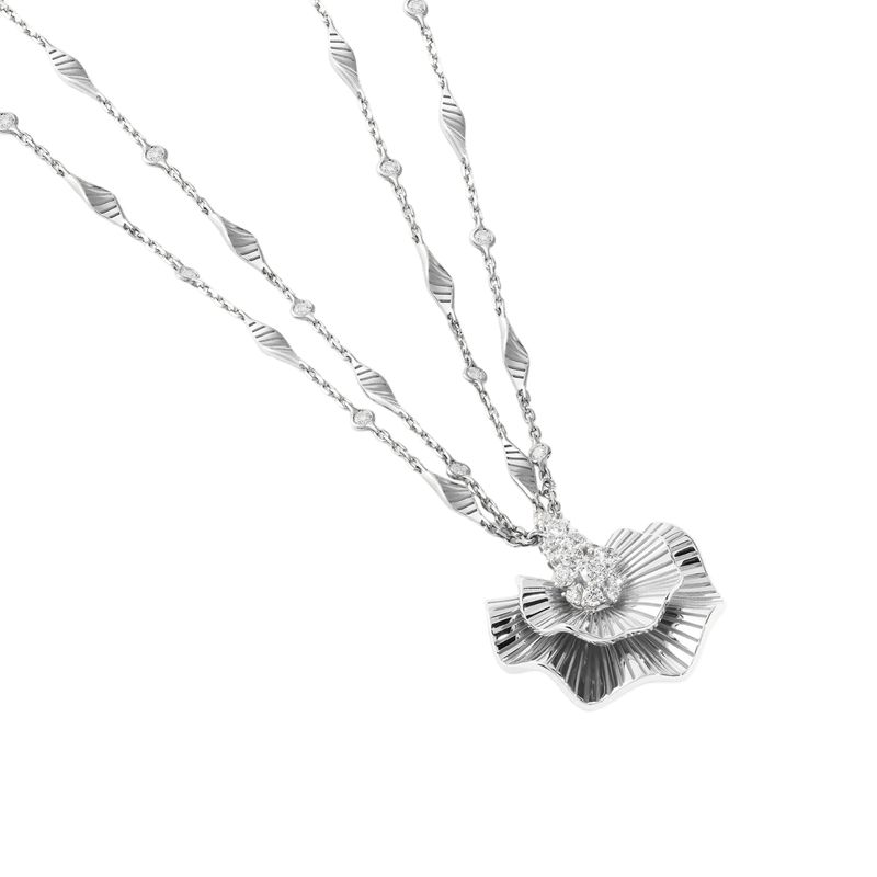 Pendentif Palmiero Rays of Sun en or blanc et diamants.