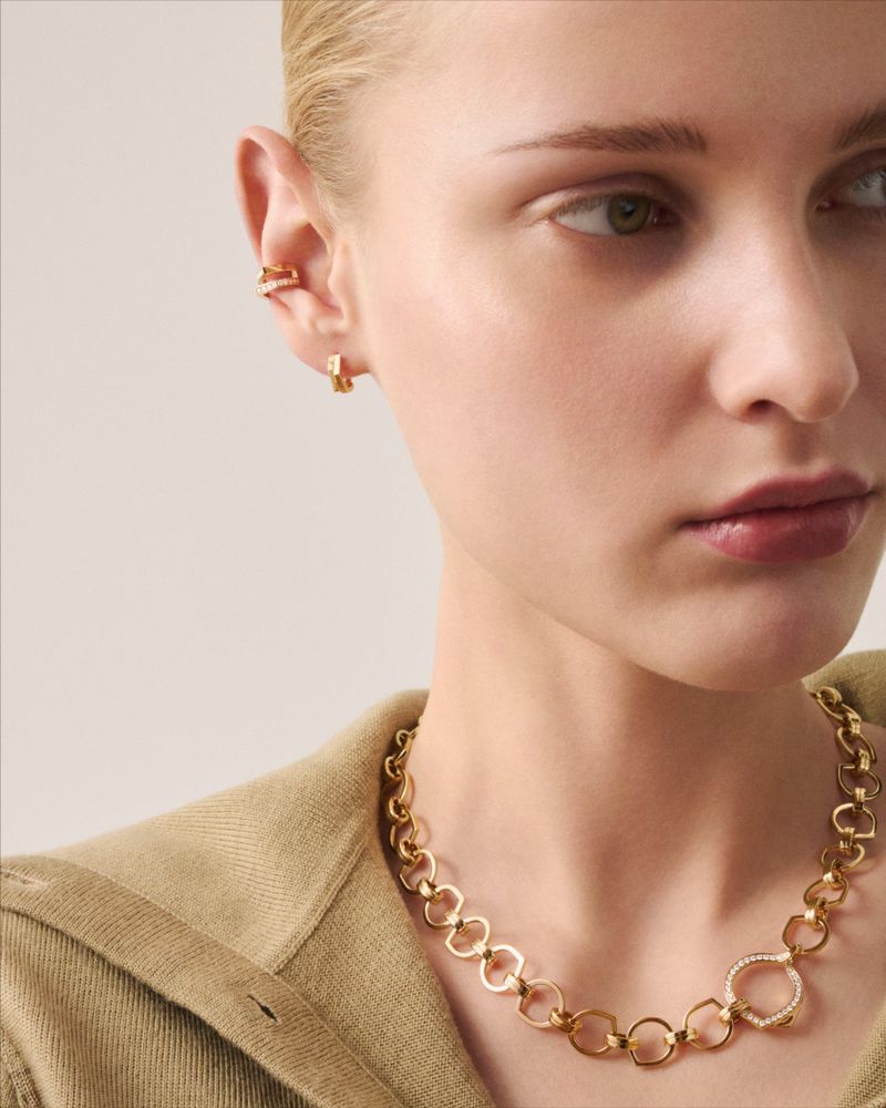 Boucle d'oreille Antifer en or rose pavé de diamants