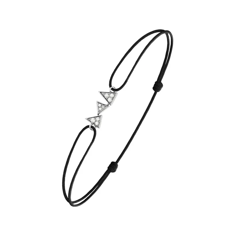Bracelet Cordon CAPTURE ME Or blanc 3 triangles full serti diamants blancs - AKILLIS