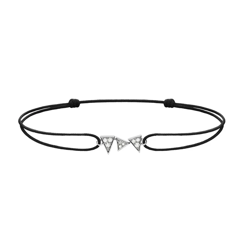 Bracelet Cordon CAPTURE ME Or blanc 3 triangles full serti diamants blancs - AKILLIS