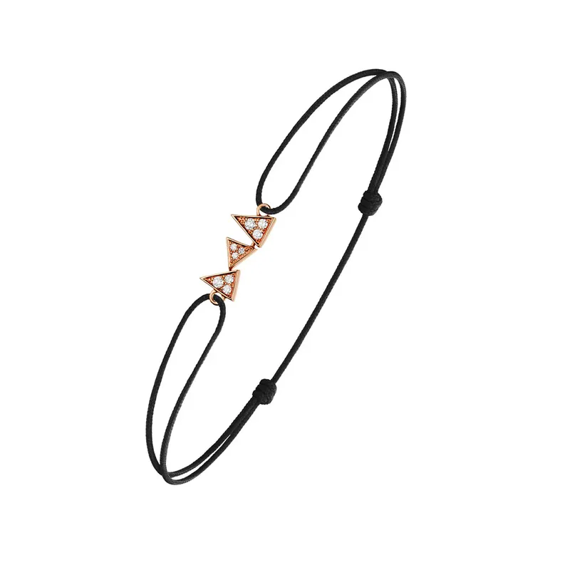 Bracelet Cordon CAPTURE ME Or rose 3 triangles full serti diamants blancs - AKILLIS