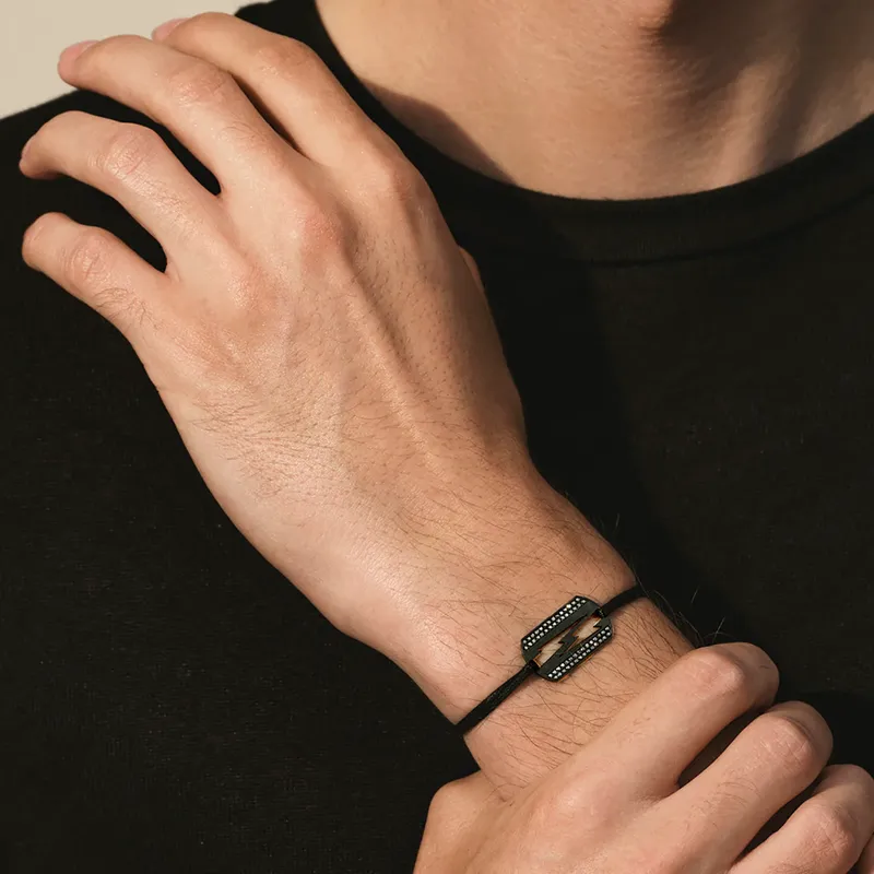 Bracelet cordon Akillis Lovetag diamants noirs Titane noir - AKILLIS