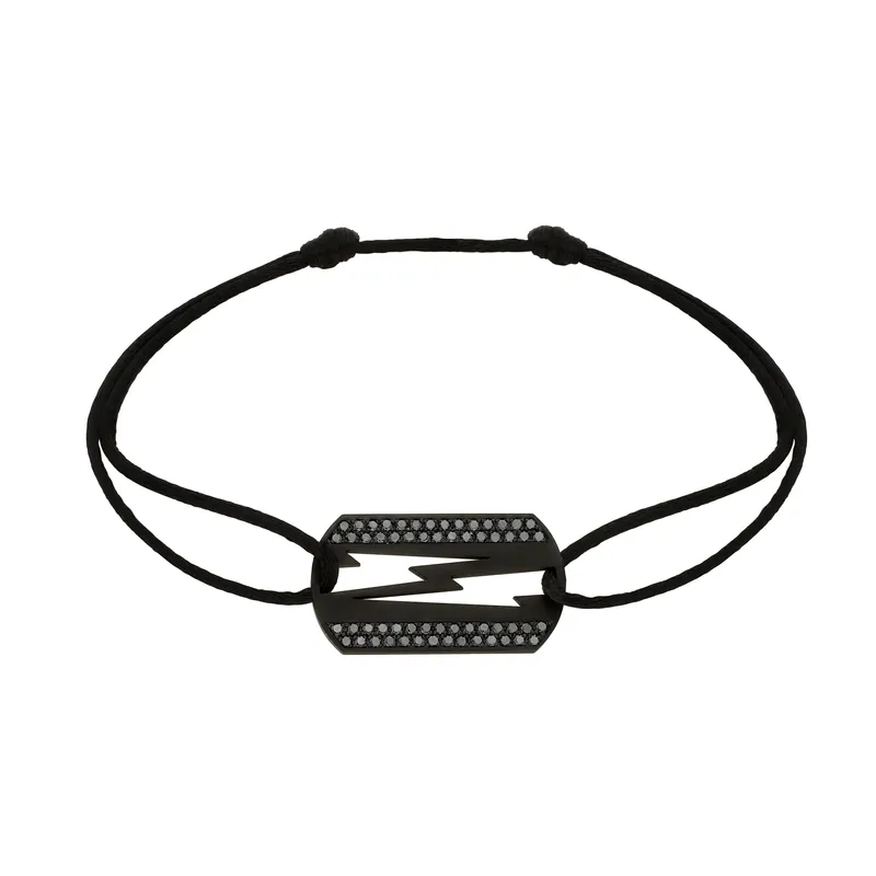 Bracelet cordon Akillis Lovetag diamants noirs Titane noir - AKILLIS