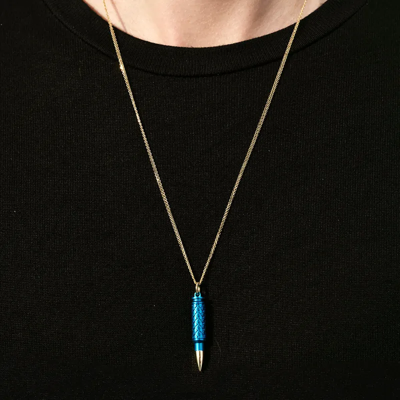 Pendentif Akillis chaîne cross Fatal Attraction en or jaune et aluminium bleu - AKILLIS