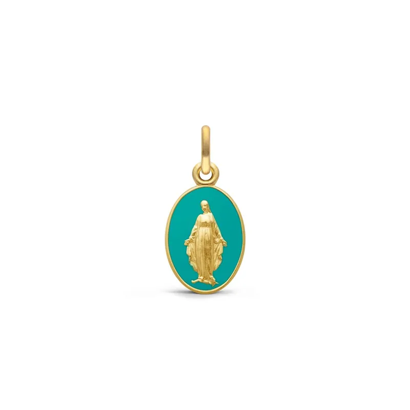 Médaille Miraculeuse Arthus Bertrand 13mm - Bleu Aqua, or jaune sablée - ARTHUS BERTRAND