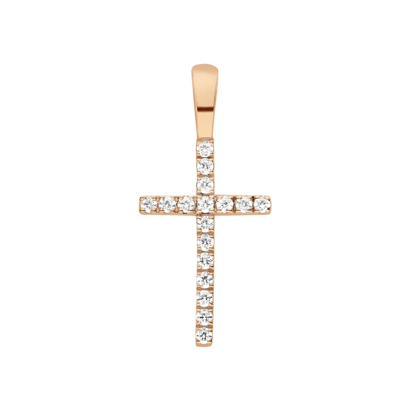 Pendentif Arthus Bertrand Croix Fil Carré 14 mm en or rose et diamants (HSI 0.102ct) - ARTHUS BERTRAND