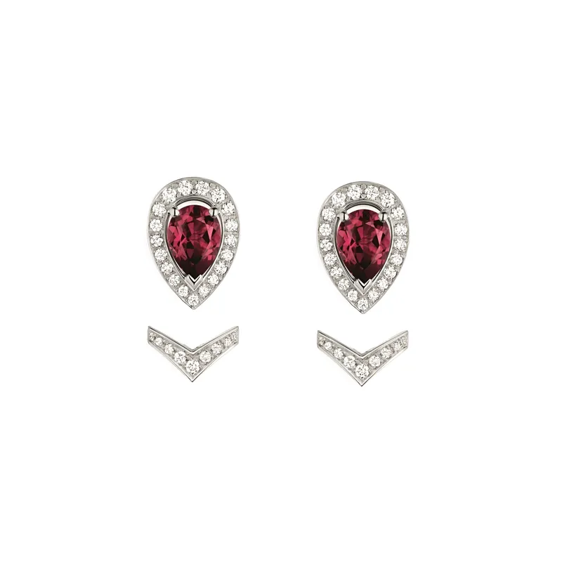 Mono boucle d'oreille Chaumet Joséphine Aigrette en or blanc, diamants et grenat rhodolite - CHAUMET