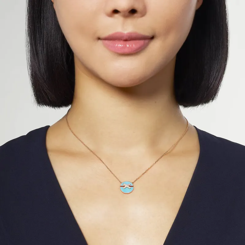 Pendentif Chaumet Jeux de Liens Harmony en Or Rose avec Diamants et Turquoise - CHAUMET