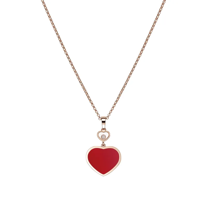 Pendentif Chopard Happy Hearts en Or Rose Diamant et Cornaline - CHOPARD