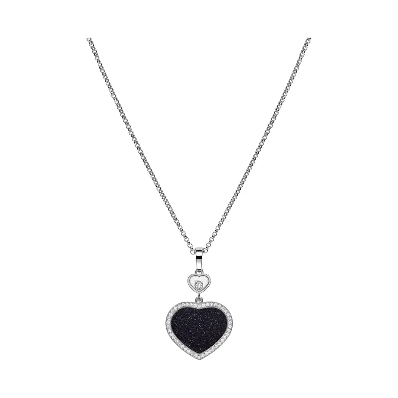 Pendentif Chopard Happy Hearts en or blanc, aventurine et diamants - CHOPARD