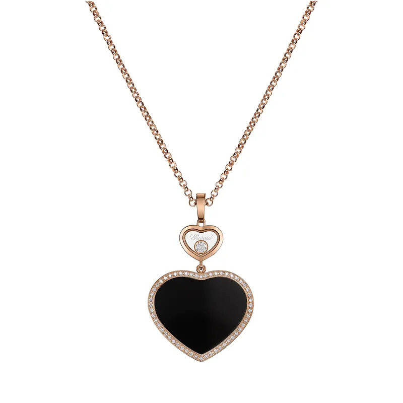 Pendentif Chopard Happy Hearts, or rose, diamant et onyx - CHOPARD