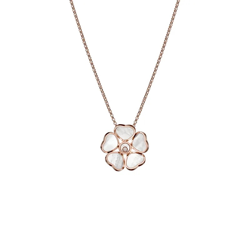 Pendentif Chopard Happy Hearts Flowers Or Rose avec Nacre et Diamant - CHOPARD