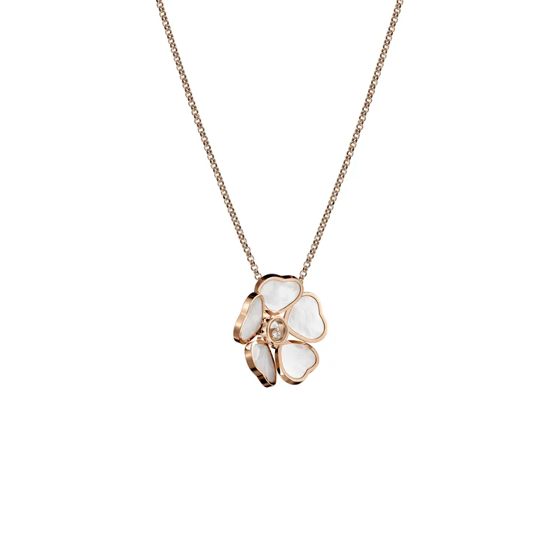 Pendentif Chopard Happy Hearts Flowers Or Rose avec Nacre et Diamant - CHOPARD