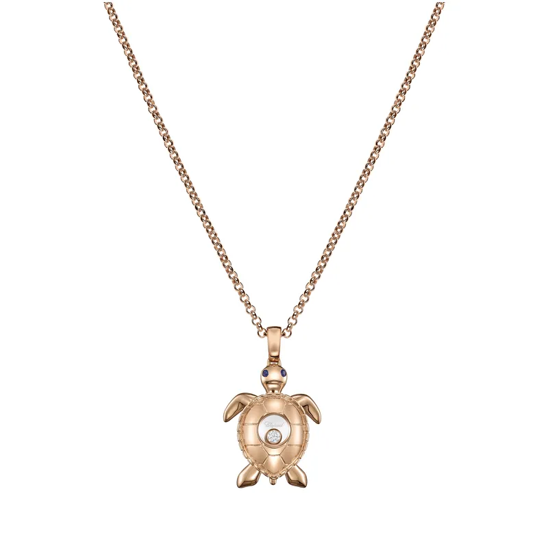 Pendant Chopard Happy Diamonds Turtle en Or rose, diamants et saphirs - CHOPARD