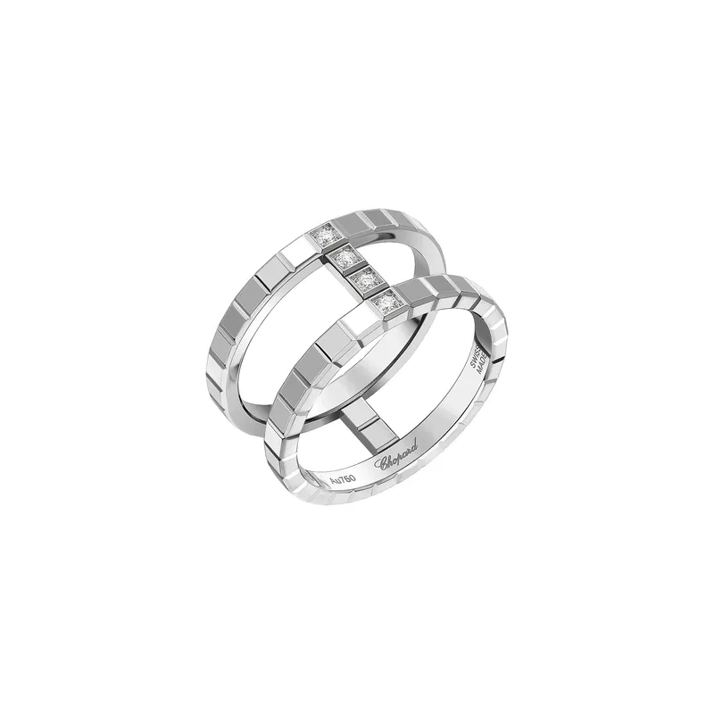Bague Chopard Ice Cube 2 rangs en Or blanc et 4 Diamants - CHOPARD
