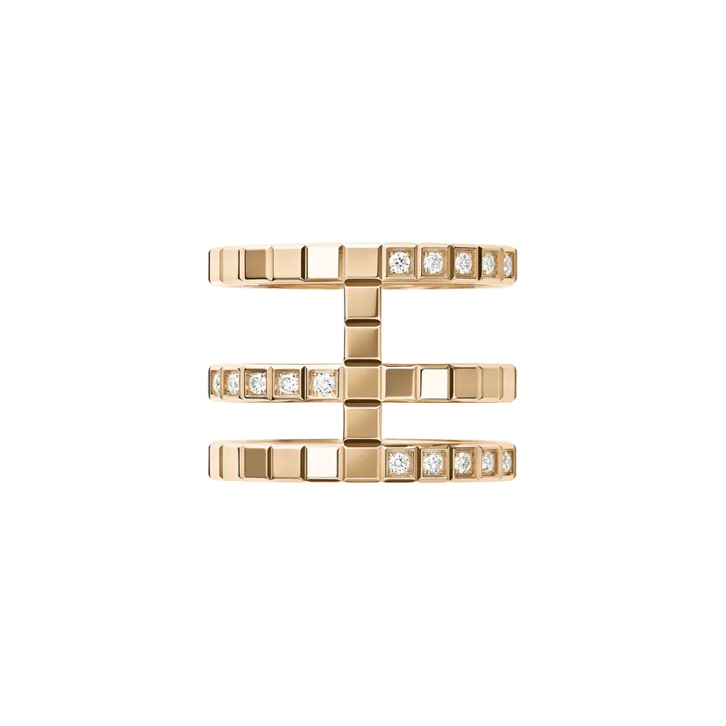 Bague Chopard Ice Cube 3 rangs en Or Rose et Diamants - CHOPARD