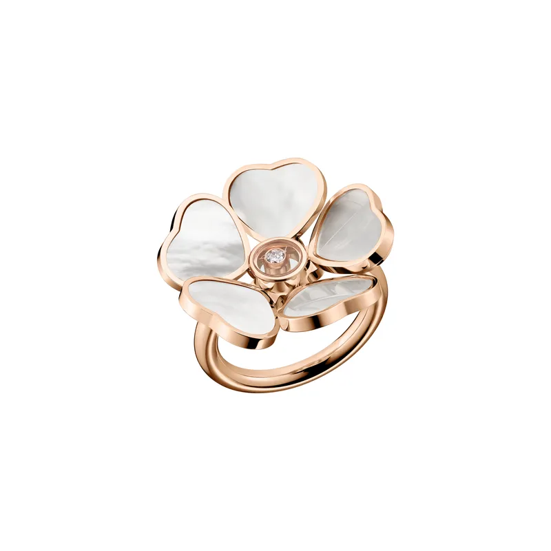 Bague Chopard Happy Hearts Flowers en Or Rose avec Nacre et Diamant - CHOPARD