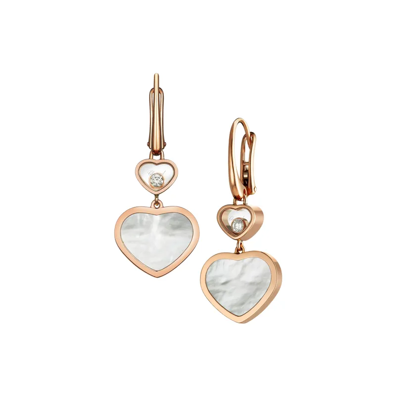 Boucles d'oreilles Chopard Happy Hearts en Or Rose avec Nacre et Diamants - CHOPARD