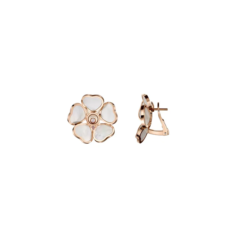 Clips d'oreilles Chopard Happy Hearts Flowers, Or Rose et Diamant - CHOPARD
