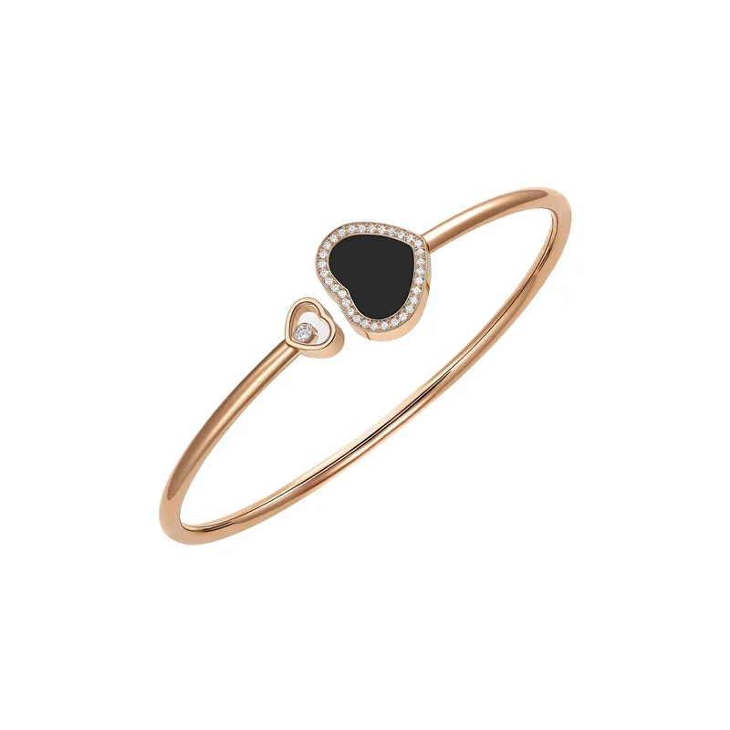 Bracelet Chopard Happy Hearts en Or Rose Diamants et Onyx - CHOPARD