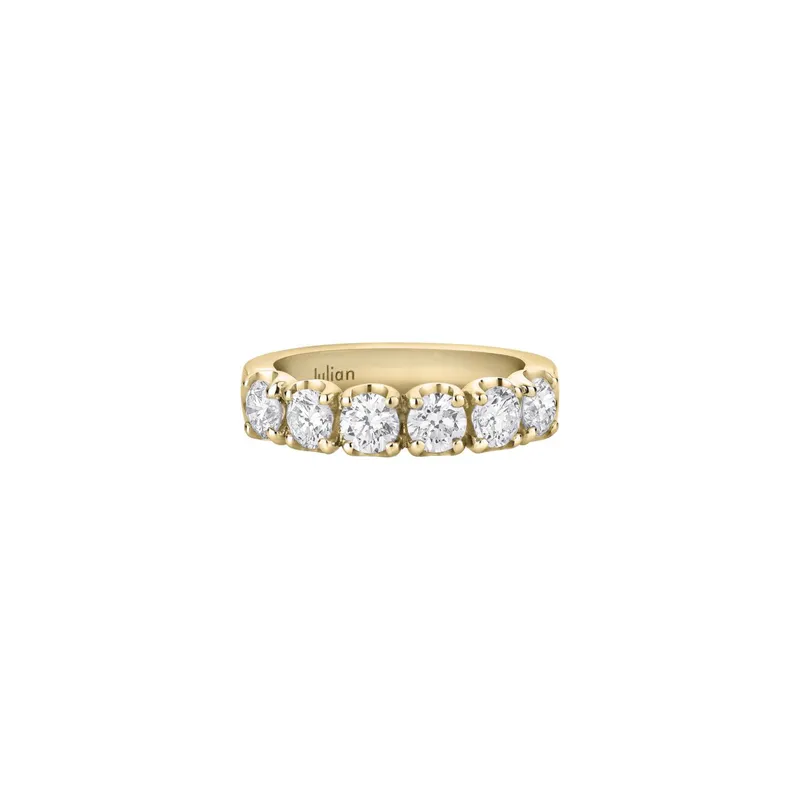 Demi alliance taille brillant en or jaune et diamants blancs - CREATIONS JULIAN