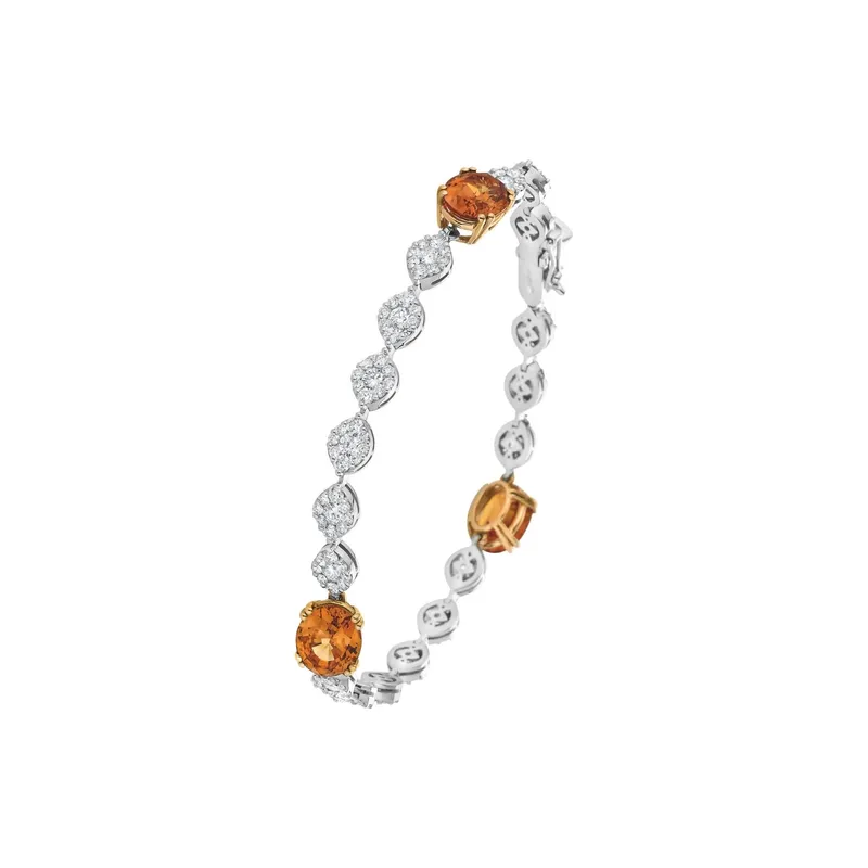 Bracelet en or blanc et or rose, grenats spessartites et diamants blancs - CREATIONS JULIAN