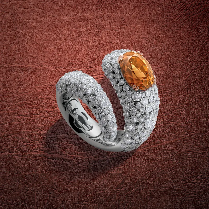 Bague Twist Grenat Mandarin Full pavée Diamants - CREATIONS JULIAN