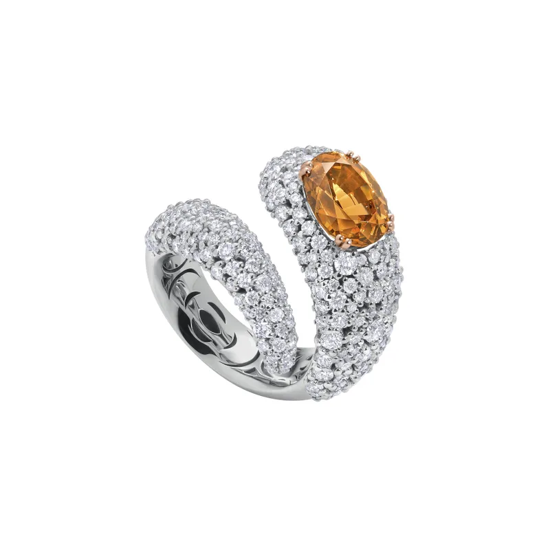 Bague Twist Grenat Mandarin Full pavée Diamants - CREATIONS JULIAN