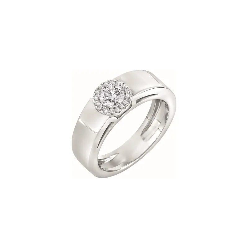Bague Solitaire en or blanc palladié, diamant blanc et diamants blancs - CREATIONS JULIAN