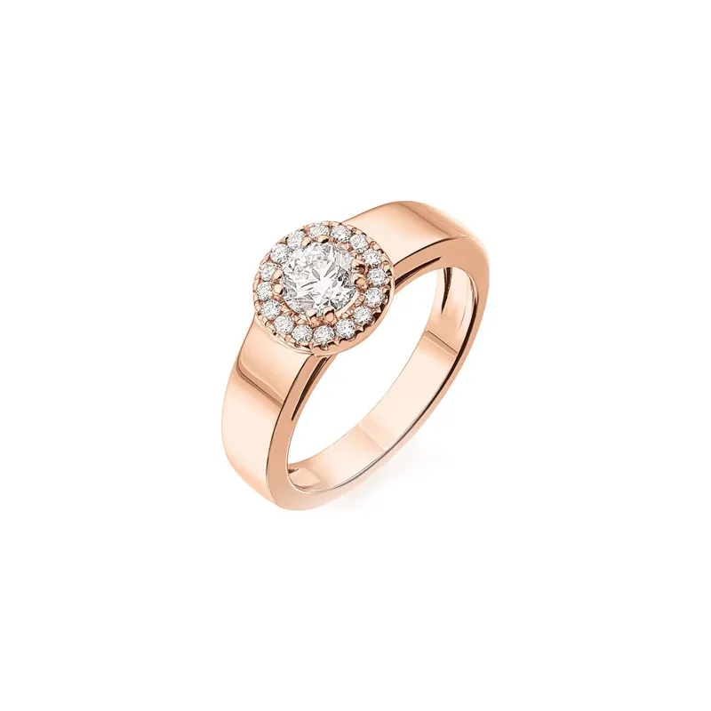 Bague Solitaire en or rose, diamant blanc et diamants blancs - CREATIONS JULIAN