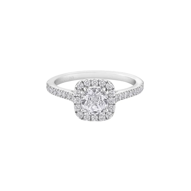 Bague Solitaire Diamant Coussin entouré full pavé - CREATIONS JULIAN