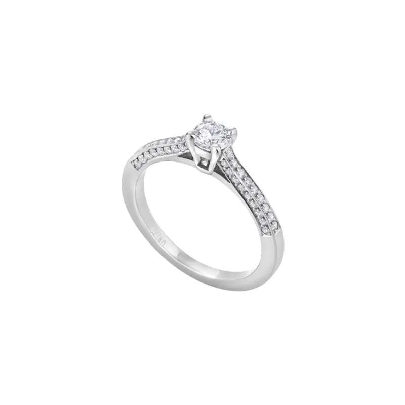 Bague Solitaire en or blanc palladié, diamant blanc et diamants blancs - Certificat GIA - CREATIONS JULIAN