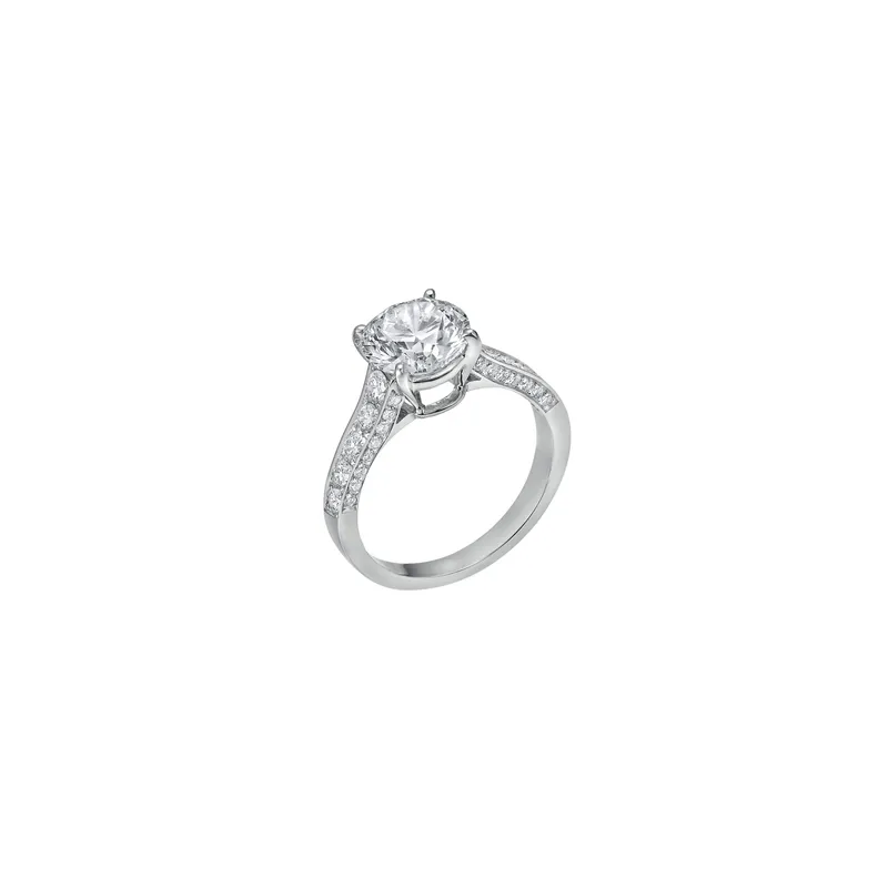 Bague Solitaire en platine, diamant blanc et diamants blancs  - Certificat GIA - CREATIONS JULIAN