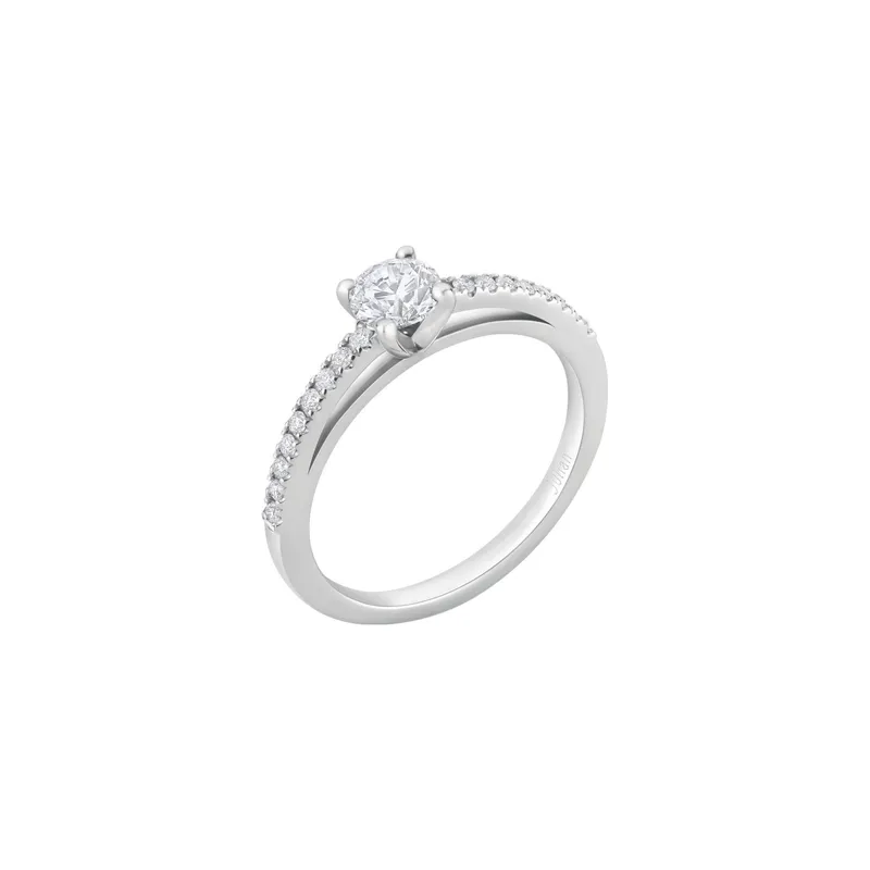 Bague Solitaire en or blanc palladié, diamant blanc et diamants blancs - CREATIONS JULIAN
