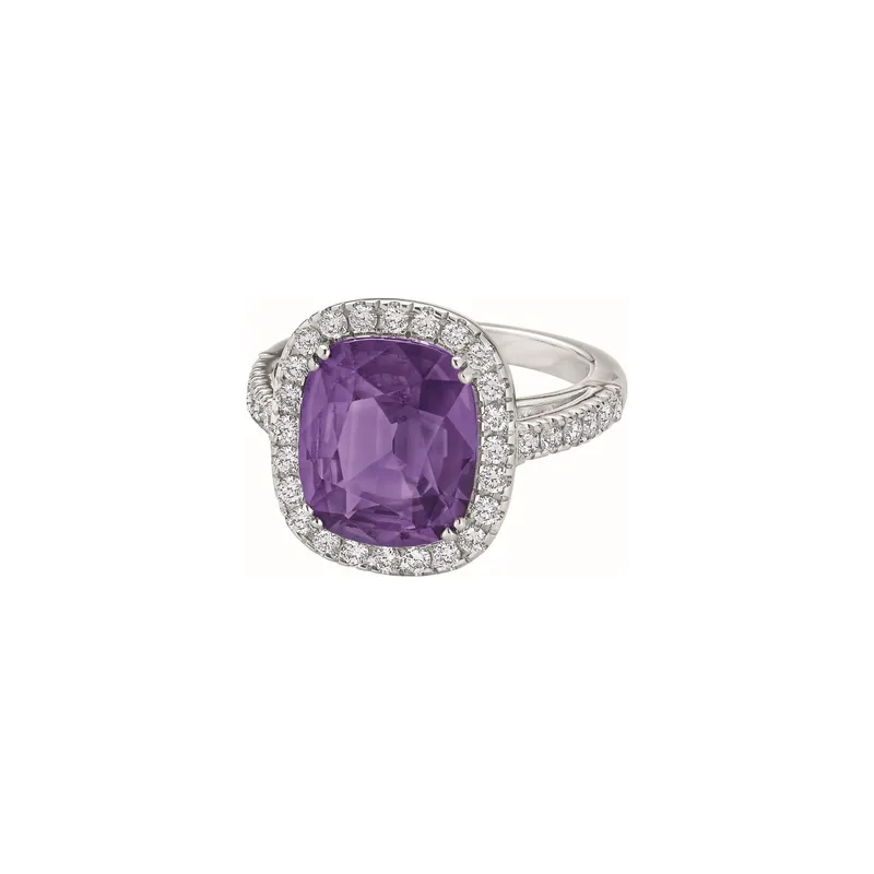 Bague en or blanc, saphir violet et diamants blancs - CREATIONS JULIAN