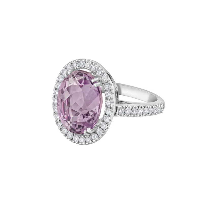 Bague taille ovale en or blanc palladié et kunzite - CREATIONS JULIAN
