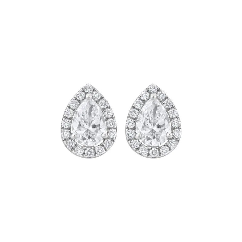 Boucles d'oreilles puces en or blanc, diamants blancs et diamants blancs - CREATIONS JULIAN