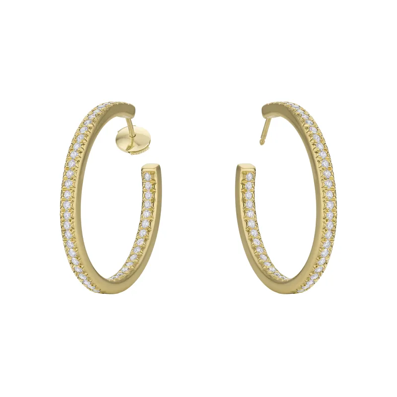 Boucles d'oreilles taille brillant en or jaune et diamants blancs - CREATIONS JULIAN