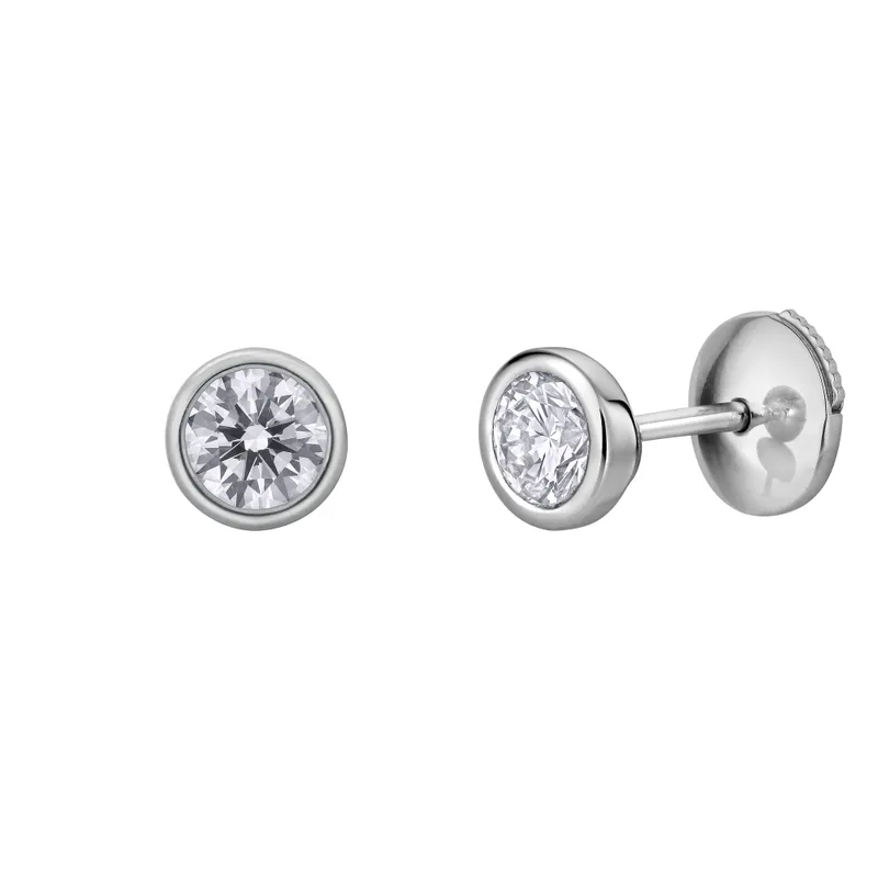 Boucles d'oreilles puces en or blanc, diamants blancs et diamant blanc - Certificat GIA - CREATIONS JULIAN