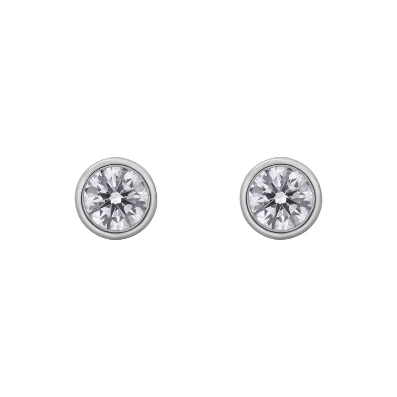 Boucles d'oreilles puces en or blanc, diamants blancs et diamant blanc. - CREATIONS JULIAN