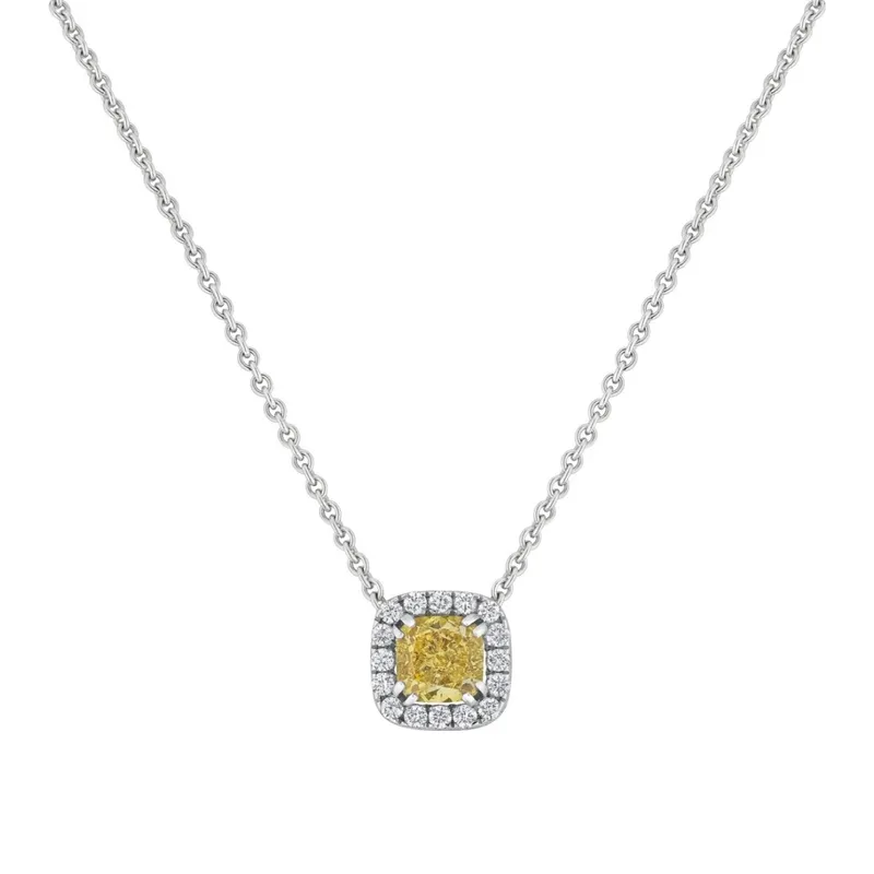 Pendentif en or blanc, diamant fancy yellow et diamants blancs - Certificat GIA - CREATIONS JULIAN