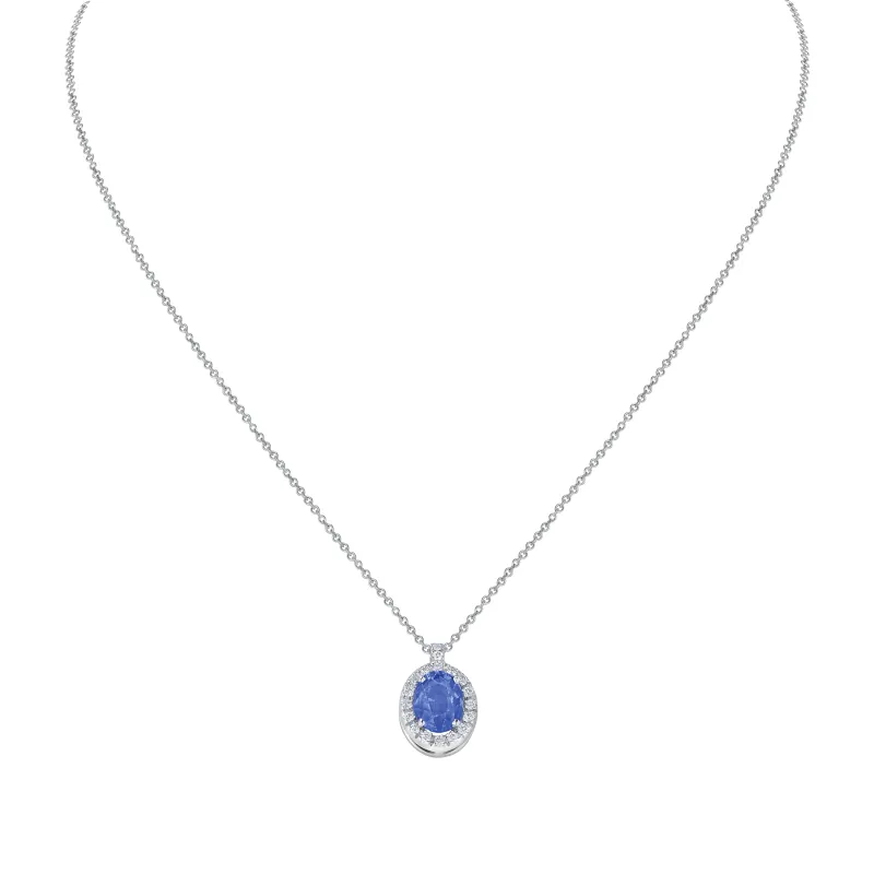 Pendentif Saphir Bleu ovale entourage serti diamants - CREATIONS JULIAN