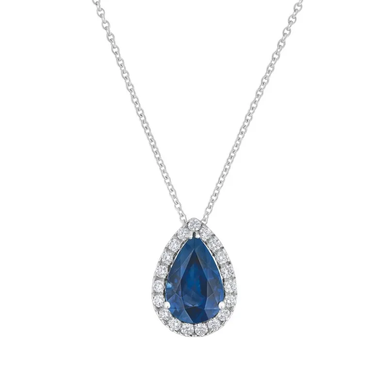 Pendentif en or blanc, saphir et diamants blancs - CREATIONS JULIAN