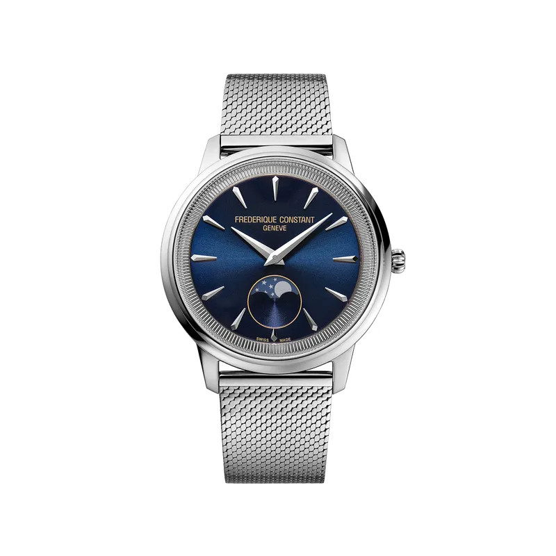 Montre CLASSICS Moneta Moonphase, Bracelet milanais, Cadran bleu soleillé - FREDERIQUE CONSTANT